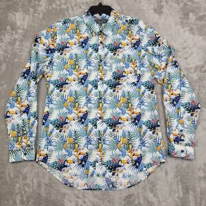 Paisley & Gray Men's Large (17) Slim Fit Shirt Tropical Birds Floral Colorful
